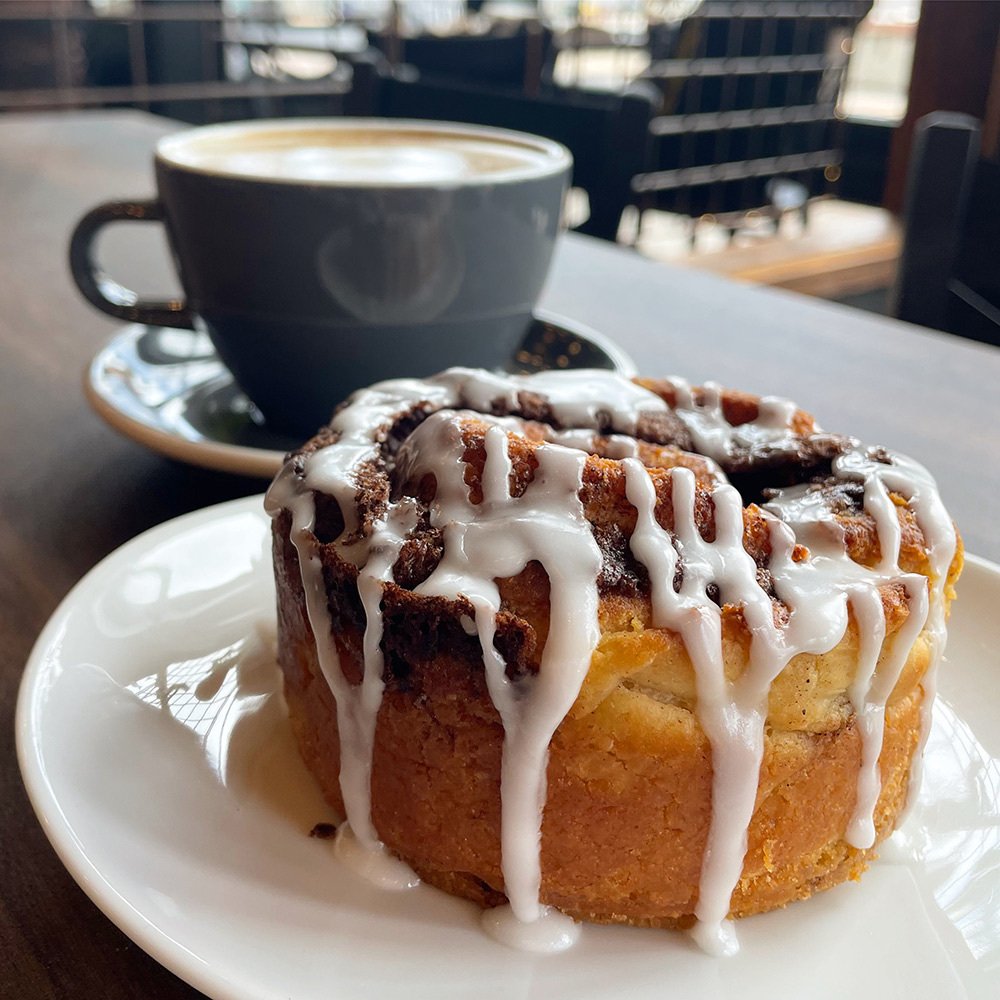 Cinnamon Roll and a Mocha Latte